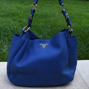 Electric Blue Prada Double-Pocket Hobo Bag